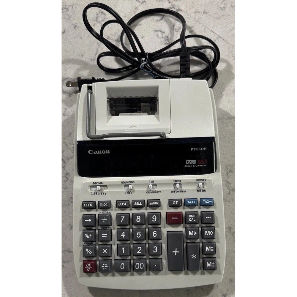 Canon P170-DH Printing Calculator Desktop 12 Digit White 2 Color Clock Calendar